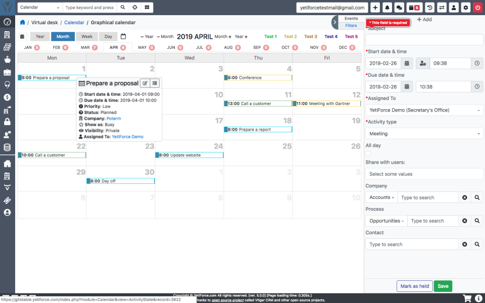 screenshot of Yetiforce CRM
